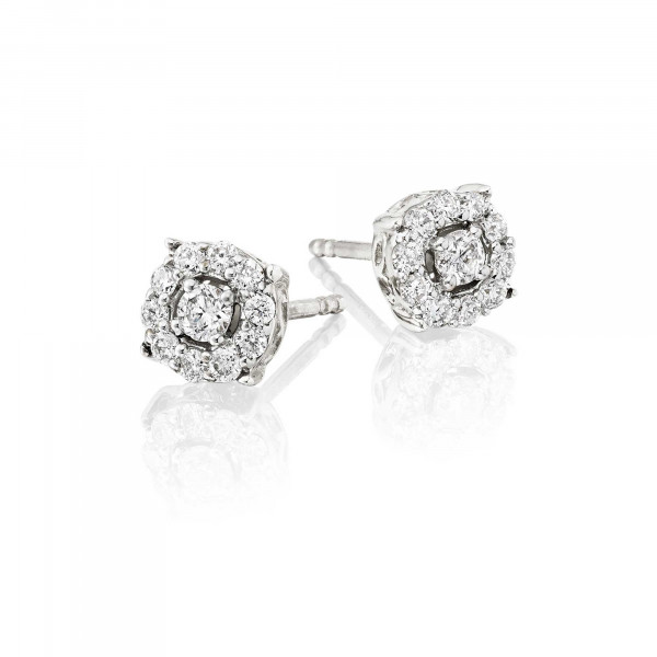 Halo Style 0.30ct Cluster Diamond Studs In 9K White Gold