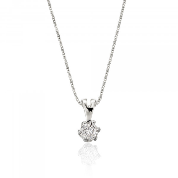 Solitaire 0.20ct 6 Claw Round Diamond Twirl Pendant In 18K White Gold