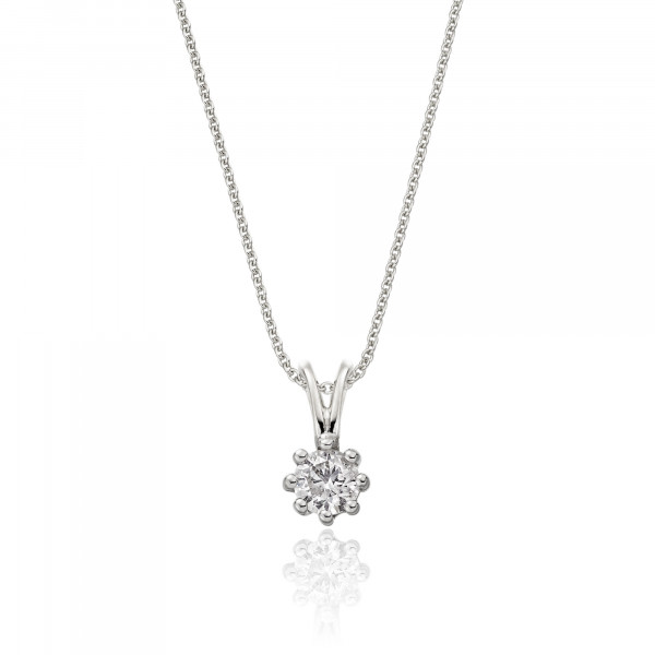 Solitaire 0.20ct 8 Claw Round Diamond Pendant In 18K White Gold