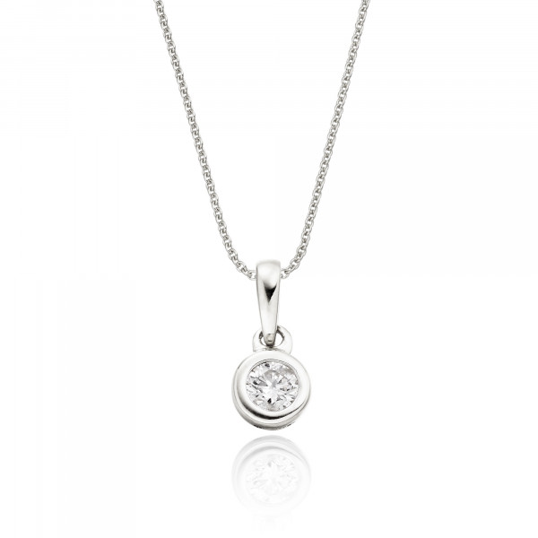 Solitaire 0.20ct Bezel Set Round Diamond Pendant In 18K White Gold
