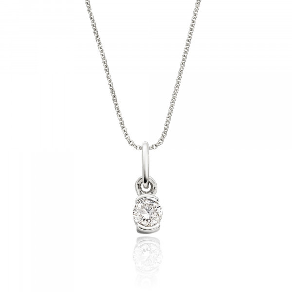 Solitaire 0.20ct Bar Set Round Diamond Pendant In 18K White Gold
