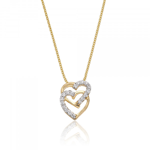 Interlocking Diamond Heart Pendant 0.07ct Diamond 9K Yellow Gold