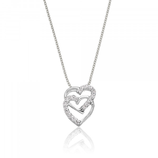 Interlocking Diamond Heart Pendant 0.07ct Diamond 9K White Gold