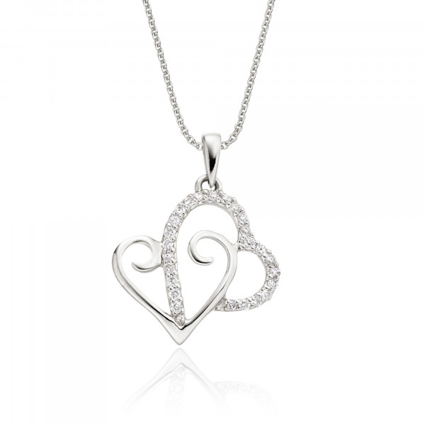 Heart 2 Diamond Heart Pendant 0.12ct Diamond 18K White Gold