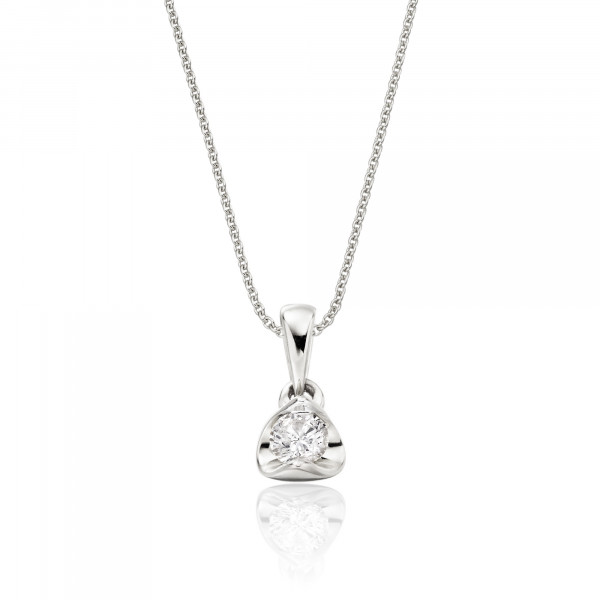 Solitaire 0.20ct Tension Set Round Diamond Pendant In 18K White Gold