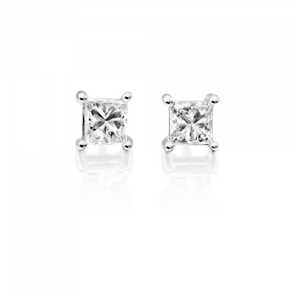 Diamond Stud Earrings 0.20ct Square Princess Diamond 18K White Gold