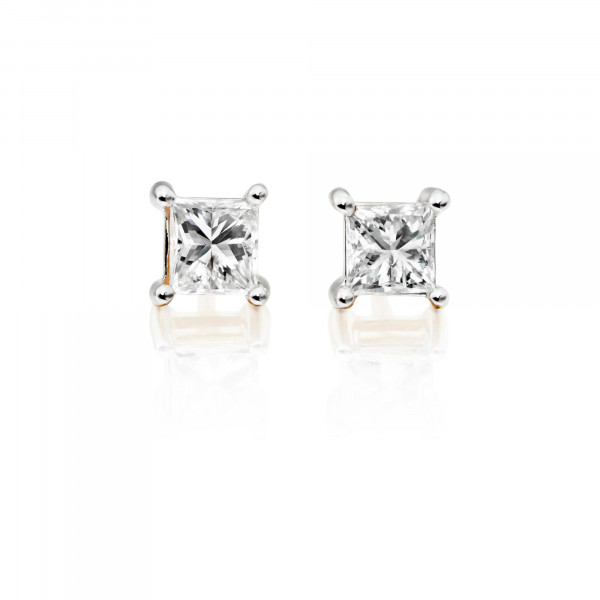 Diamond Stud Earrings 0.30ct Square Princess Diamond 18K Yellow Gold