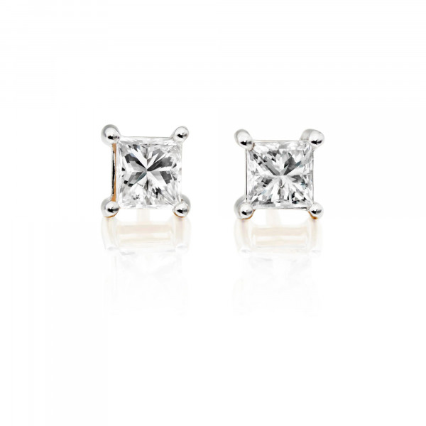 Diamond Stud Earrings 0.50ct Square Princess Diamond 9K Yellow Gold