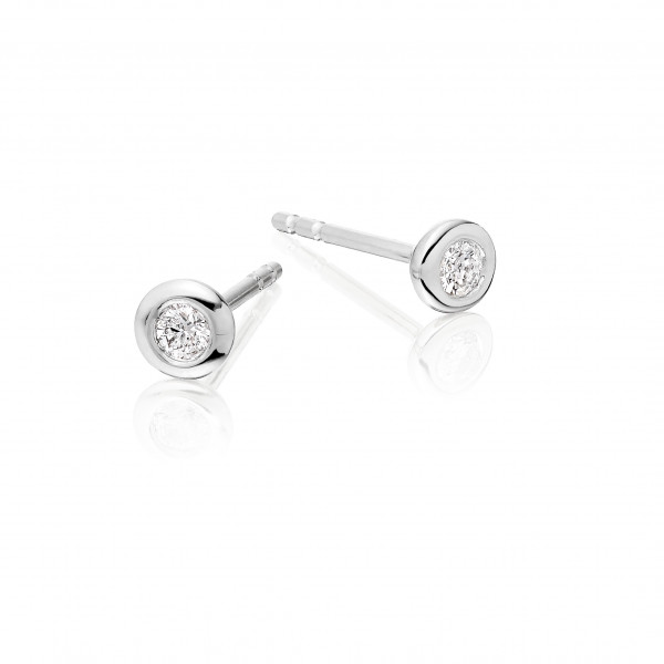 Diamond Stud Earrings 0.10ct Bezel Set Studs 18K White Gold-G/HSI