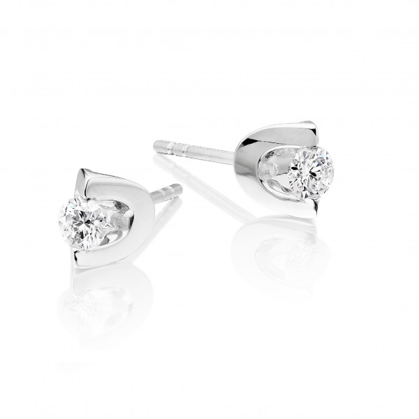 Diamond Stud Earrings 0.30ct 2 Claw Studs 18K White Gold-G/HSI