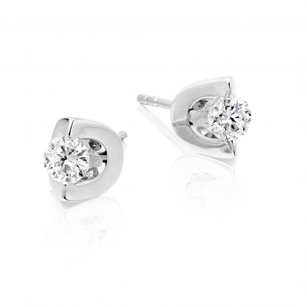 Diamond Stud Earrings 0.40ct 2 Claw Studs 18K White Gold-G/HSI