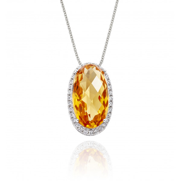4.00ct Oval Citrine Pendant Necklace With Diamond Halo 18K White Gold