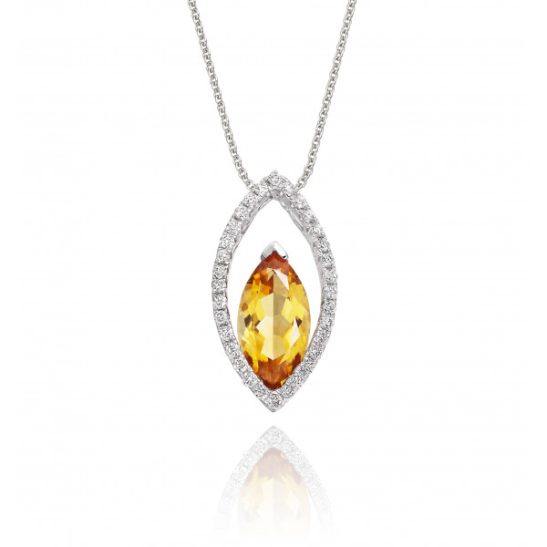 1.00ct Citrine Pendant Necklace With Diamond Halo 18K White Gold