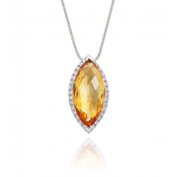 3.00ct Marquise Citrine Pendant Necklace With Diamonds 18K White Gold