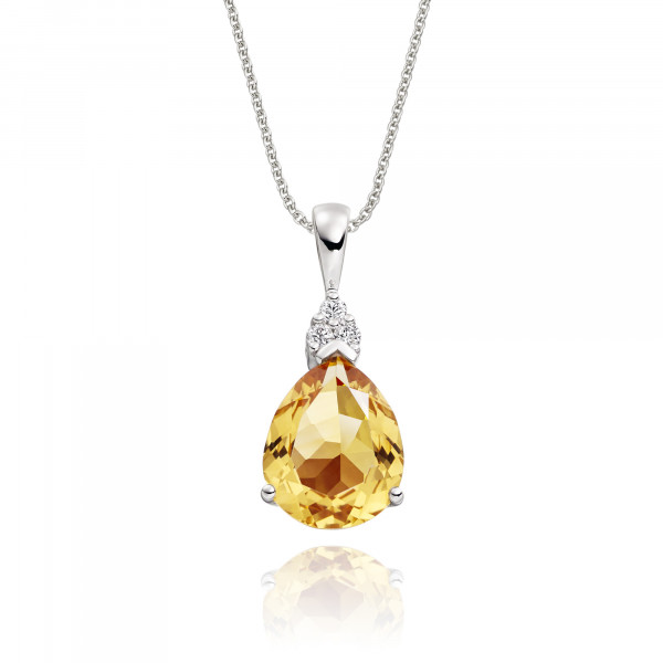 2.20ct Citrine Drop Pendant Necklace With Diamonds 18K White Gold