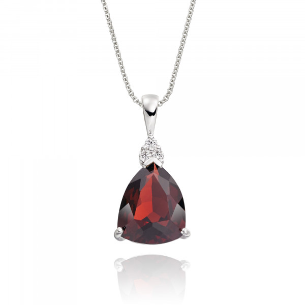 3.05ct Garnet With 0.05ct Diamond Pendant In 18K White Gold