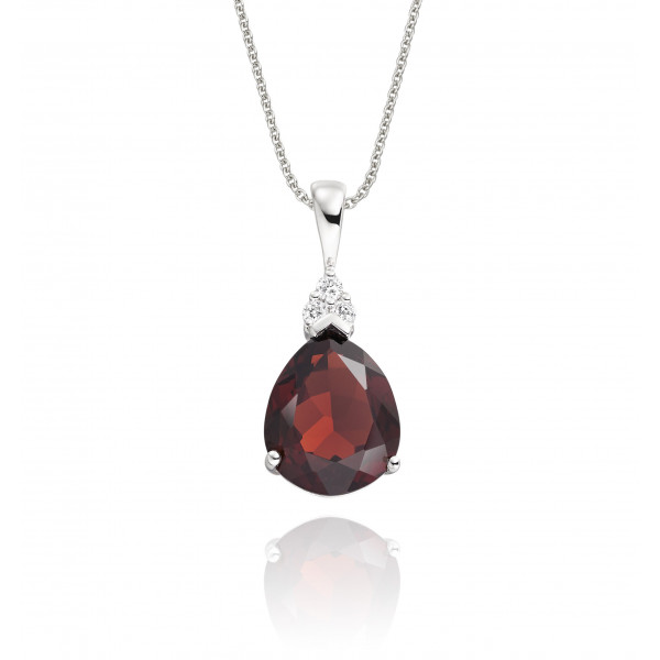 3.00ct Pear Garnet With 0.05ct Diamond Pendant In 18K White Gold