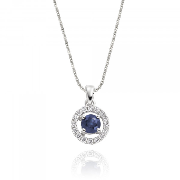 0.35ct Blue Sapphire Pendant Necklace 0.14ct Diamond 18K White Gold