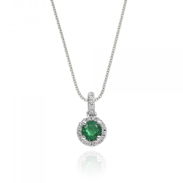 0.25ct Emerald Pendant Necklace 0.07ct Diamond 9K White Gold
