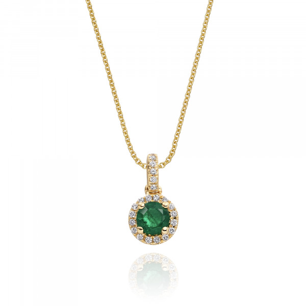 0.25ct Emerald Pendant Necklace 0.07ct Diamond 18K Yellow Gold