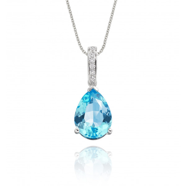 3.00ct Blue Topaz With 0.05ct Diamond Pendant In 9K White Gold
