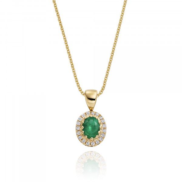 0.20ct Emerald Pendant Necklace 0.05ct Diamond 9K Yellow Gold