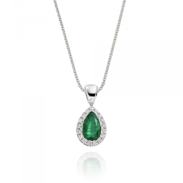 0.38ct Emerald Pendant Necklace 0.05ct Diamond 18K White Gold