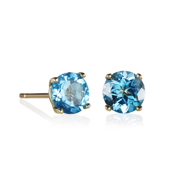 1.90ct Swiss Blue Topaz Solitaire Stud Earrings In 9K Yellow Gold