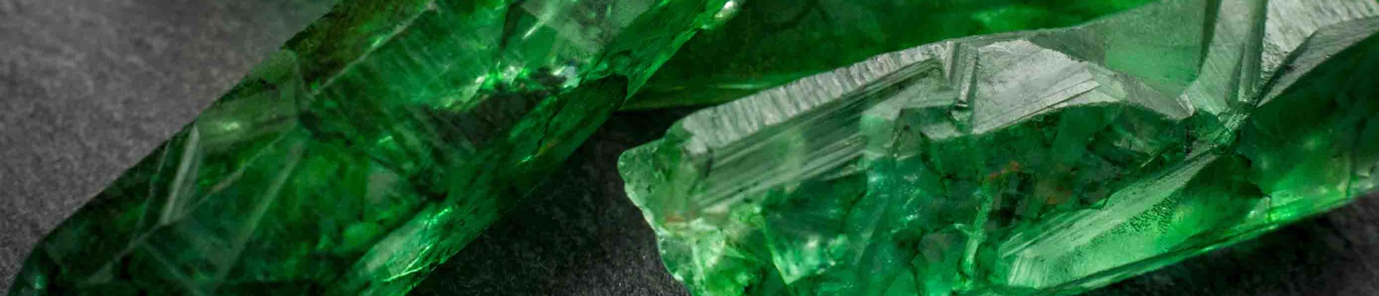 rough emeralds close up