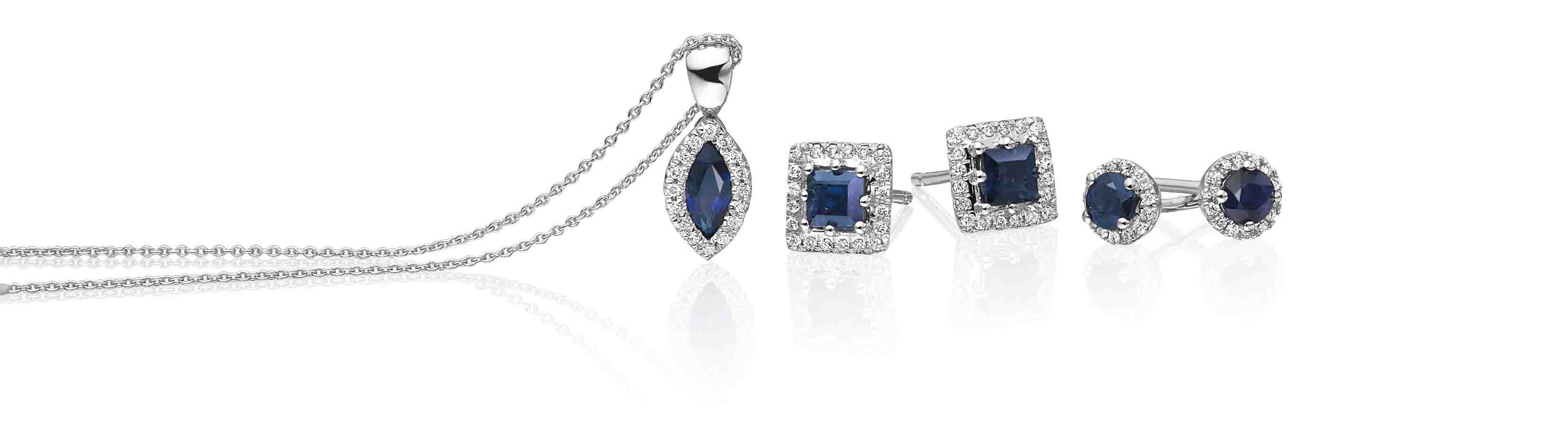 Sapphire necklace and sapphire earrings set on gold