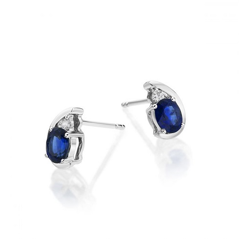 Sapphire Stud Earrings with 0.03ct Diamonds 9K White Gold