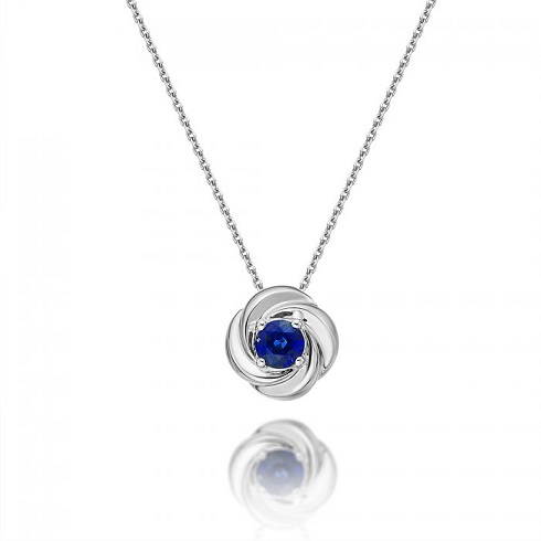 Sapphire Pendant Necklace 4mm Round Sapphire 9K White Gold