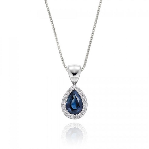 0.50ct Blue Sapphire Pendant Necklace 0.05ct Diamond 9K White Gold