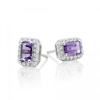 Amethyst and diamond stud earring in white gold