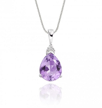 2.00ct Pear Amethyst With 0.05ct Diamond Pendant In 9K White Gold
