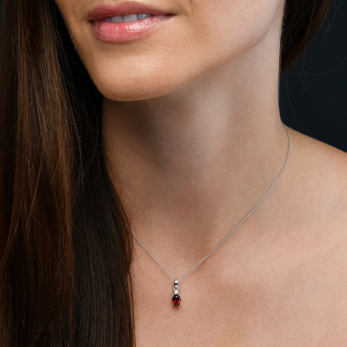 Garnet Necklace | January Birthstone | 4 Carat Cushion Cut Garnet and  Double Halo Diamond Necklace In 14 Karat White Gold