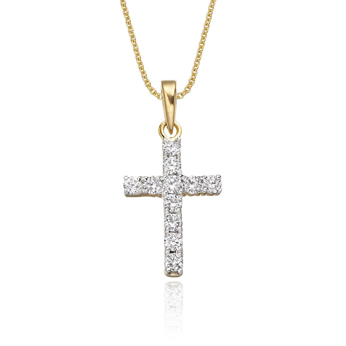 Small diamond cross pendant yellow gold on sale