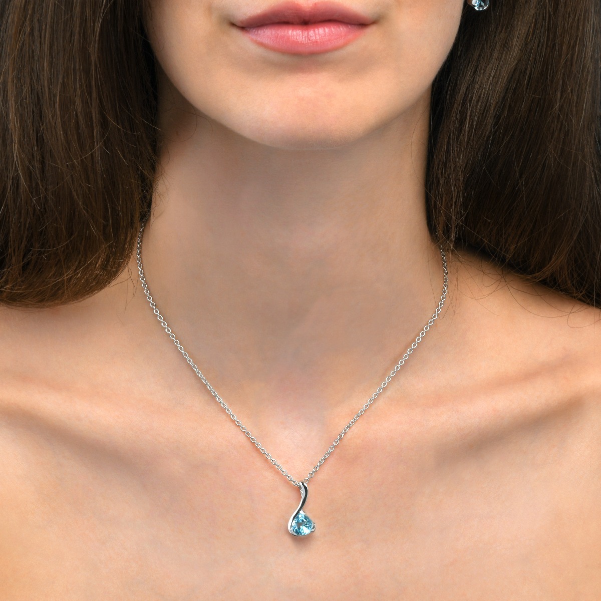 Blue Topaz Drop Pendant Necklace in Sterling Silver