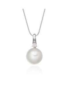 Freshwater Single Pearl Drop Pendant 0.05ct Diamond 9K White Gold