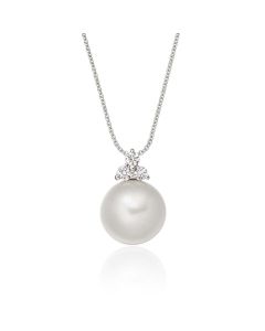 Freshwater Single Pearl Pendant 0.08ct Trilogy Diamond 9K White Gold