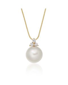 Freshwater Single Pearl Pendant 0.08ct Trilogy Diamond 9K Yellow Gold
