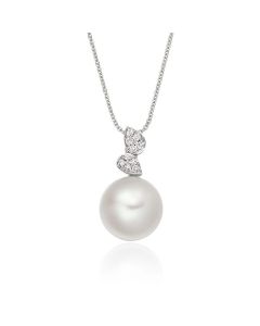 Freshwater Single Pearl Pendant 0.05ct Diamond Drops 9K White Gold