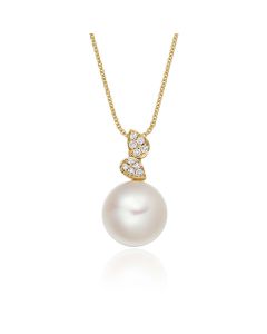 Freshwater Single Pearl Pendant 0.05ct Diamond Drops 9K Yellow Gold