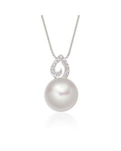 Freshwater Single Pearl Drop Pendant 0.06ct Diamond 9K White Gold