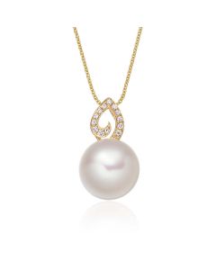 Freshwater Single Pearl Drop Pendant 0.06ct Diamond 9K Yellow Gold