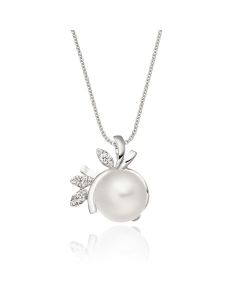 Freshwater Single Pearl Pendant Necklace 0.08ct Diamond 9K White Gold