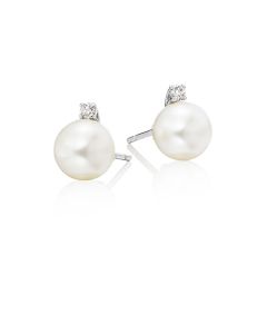 Freshwater Pearl Diamond Earrings 0.08ct Diamond 9K White Gold