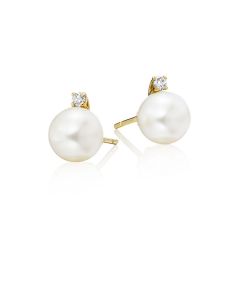 Freshwater Pearl Diamond Earrings 0.08ct Diamond 9K Yellow Gold