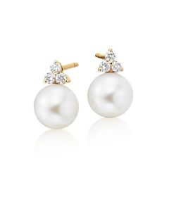 Freshwater Pearl Diamond Earrings 0.16ct Diamond 9K Yellow Gold