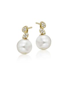 Freshwater Pearl Diamond Drop Earrings 0.06ct Diamond 9K Yellow Gold